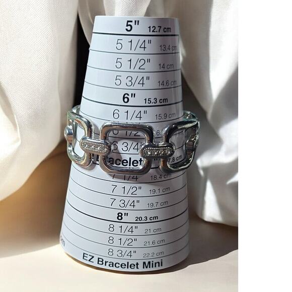 Chunky Silver Tone Link Hinged Bracelet with Rhinestone Accents - Picture 6 of 6